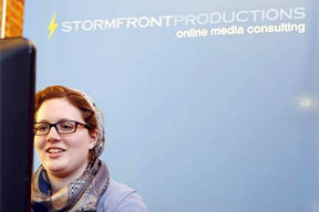 Marilyn Welniak, a Web applications developer with Stormfront Productions Inc., works Jan. 13 at the business in Lafayette. The company's name comes from the founder's love of storms. / By Michael Heinz/Journal & Courier